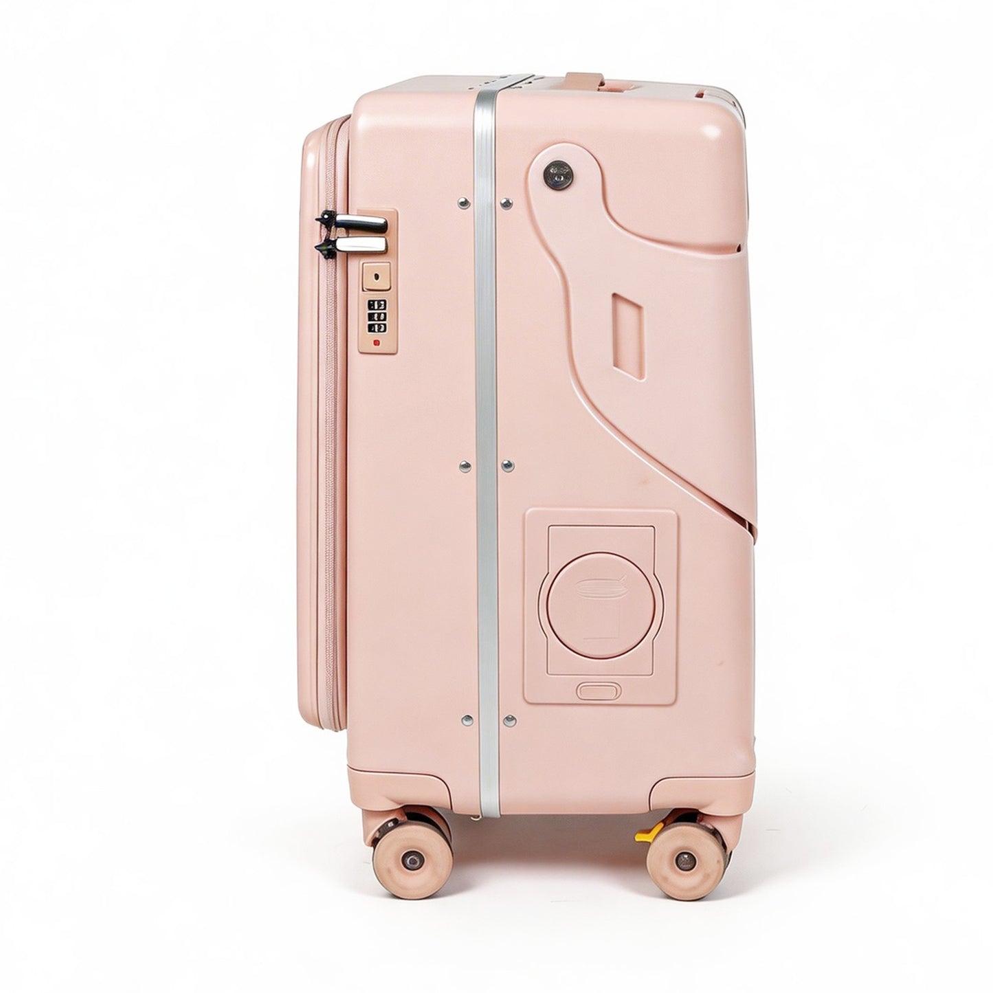 20" Kids Carry On Luggage with Seat, Ride-On Stroller Suitcase for Toddlers, Hardside Spinner with Front Pocket, Cup Holder, Phone Stand & TSA Lock, Pink