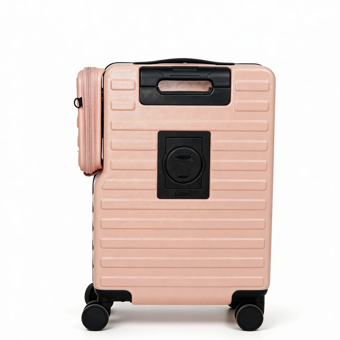 20" Hardshell Carry On Suitcase with Front Laptop Sleeve, Spinner Luggage with Removable Purse & Bottle Holder, TSA Lock, Fashionable Travel Bag for Women - Pink