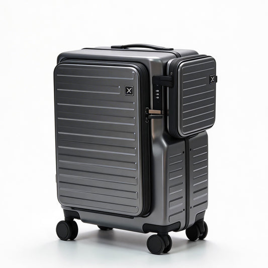 20 Inch Carry On Suitcase with Front Laptop Pocket, Hardside Luggage with Spinner Wheels, Removable Side Pouch & Cup Holder, TSA Approved for Business Travel - Grey