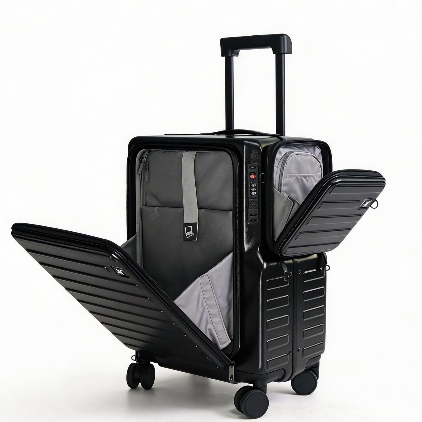 20" Carry On Luggage with Front Opening Laptop Compartment, Hardside Spinner Suitcase with Detachable Crossbody Bag, TSA Lock & Cup Holder - Professional Business Travel Bag, Black