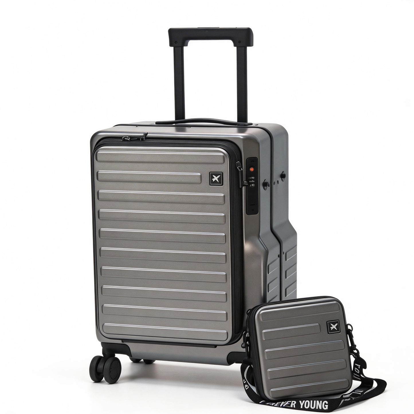 20 Inch Carry On Suitcase with Front Laptop Pocket, Hardside Luggage with Spinner Wheels, Removable Side Pouch & Cup Holder, TSA Approved for Business Travel - Grey