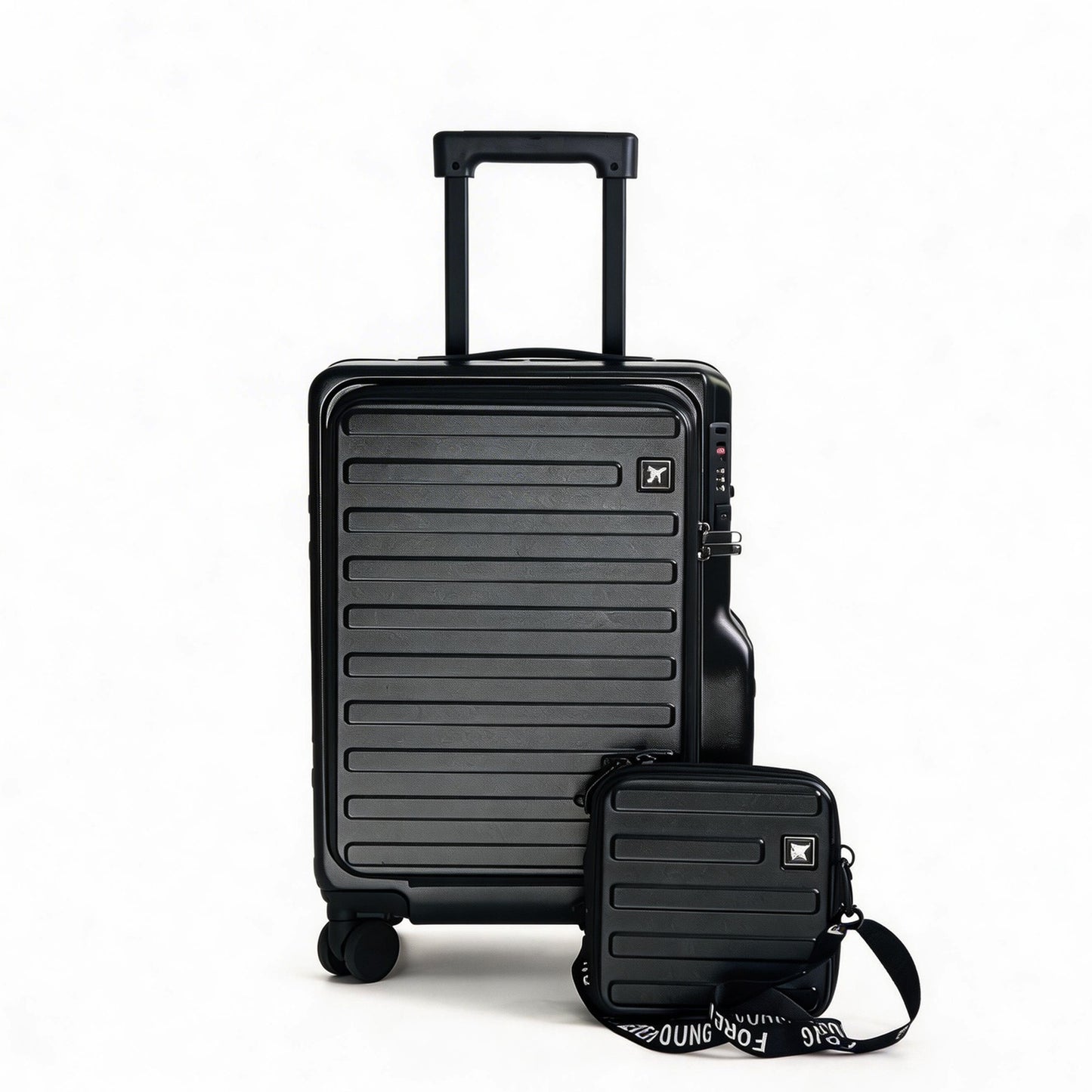 20" Carry On Luggage with Front Opening Laptop Compartment, Hardside Spinner Suitcase with Detachable Crossbody Bag, TSA Lock & Cup Holder - Professional Business Travel Bag, Black