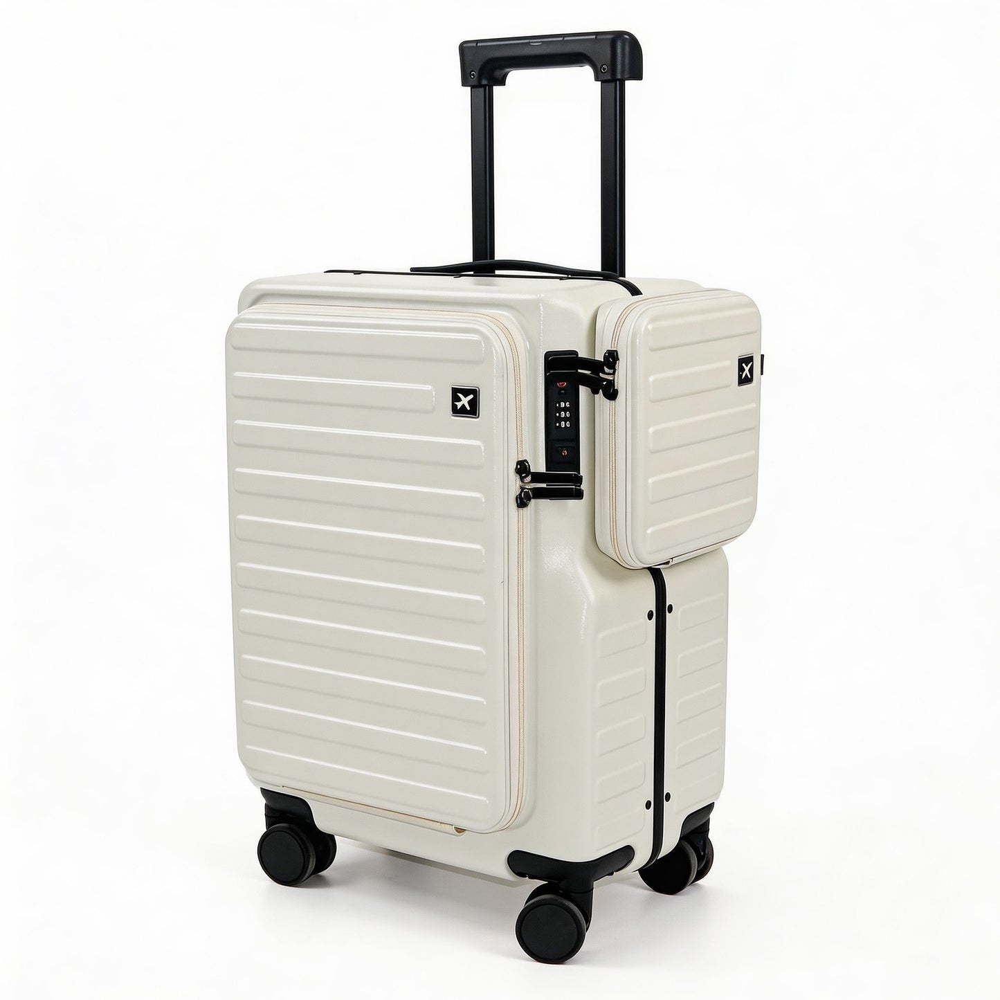 Luxury 20" Carry On Luggage with Front Opening Pocket, Hardside Spinner Suitcase with Detachable Bag, Cup Holder & Phone Stand, TSA Approved Travel Essentials - Off-White