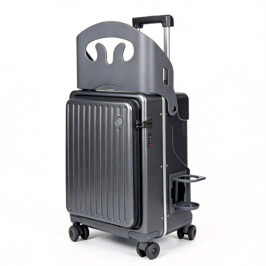20 Ride On Carry On Luggage for Children, Hardside Stroller Suitcase with Front Opening & Safety Belt, Brake Wheels, TSA Approved, Professional Travel Grey