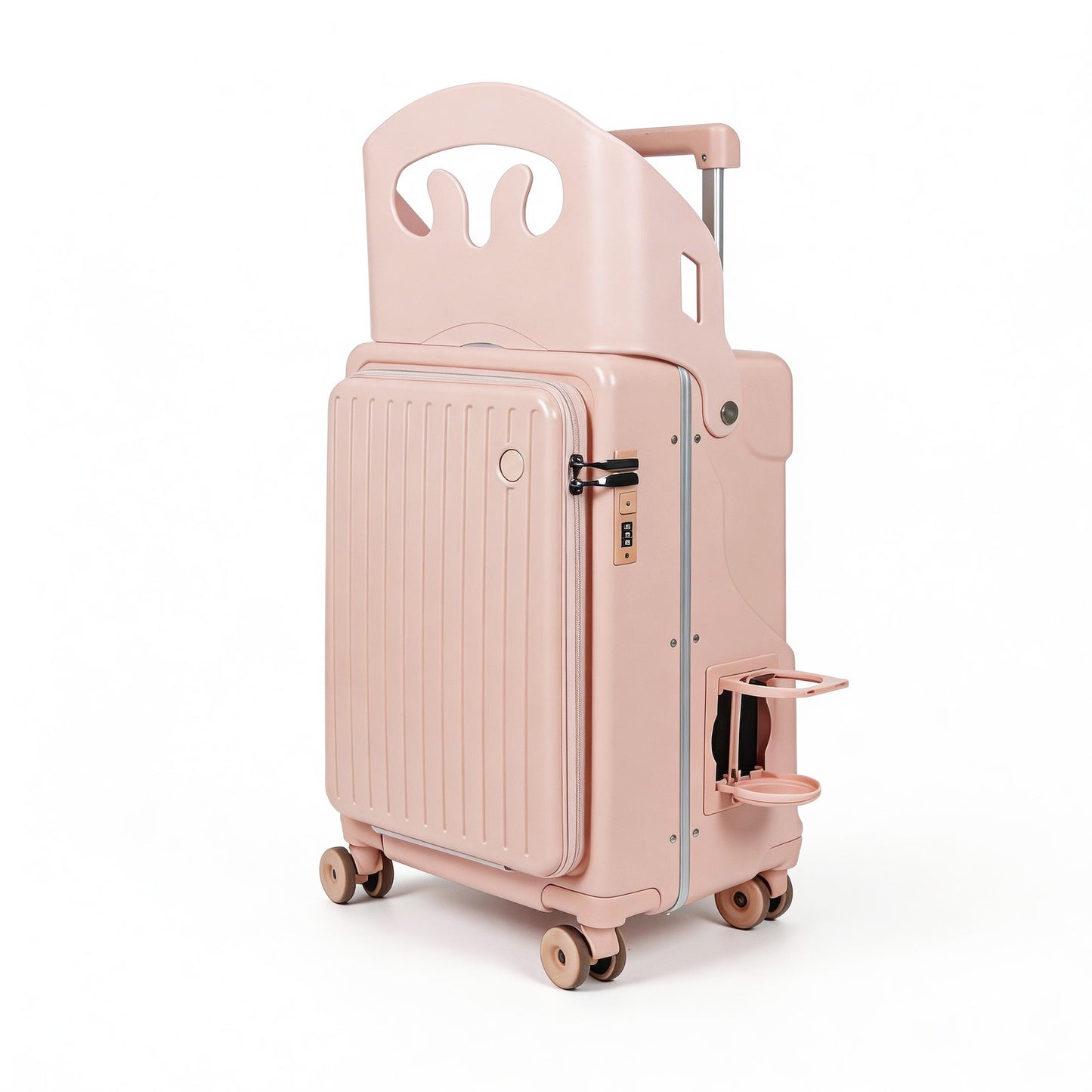 20" Kids Carry On Luggage with Seat, Ride-On Stroller Suitcase for Toddlers, Hardside Spinner with Front Pocket, Cup Holder, Phone Stand & TSA Lock, Pink