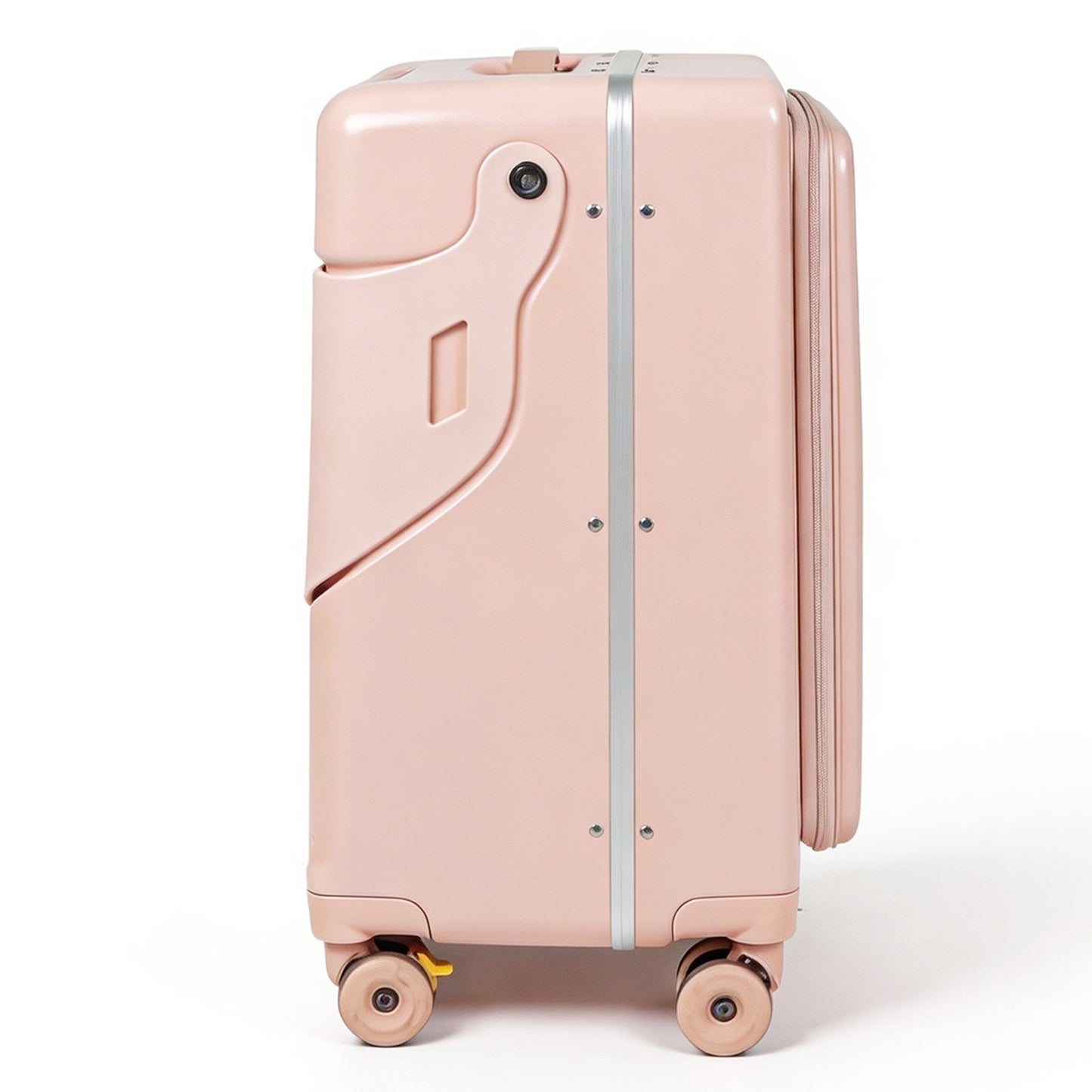 20" Kids Carry On Luggage with Seat, Ride-On Stroller Suitcase for Toddlers, Hardside Spinner with Front Pocket, Cup Holder, Phone Stand & TSA Lock, Pink