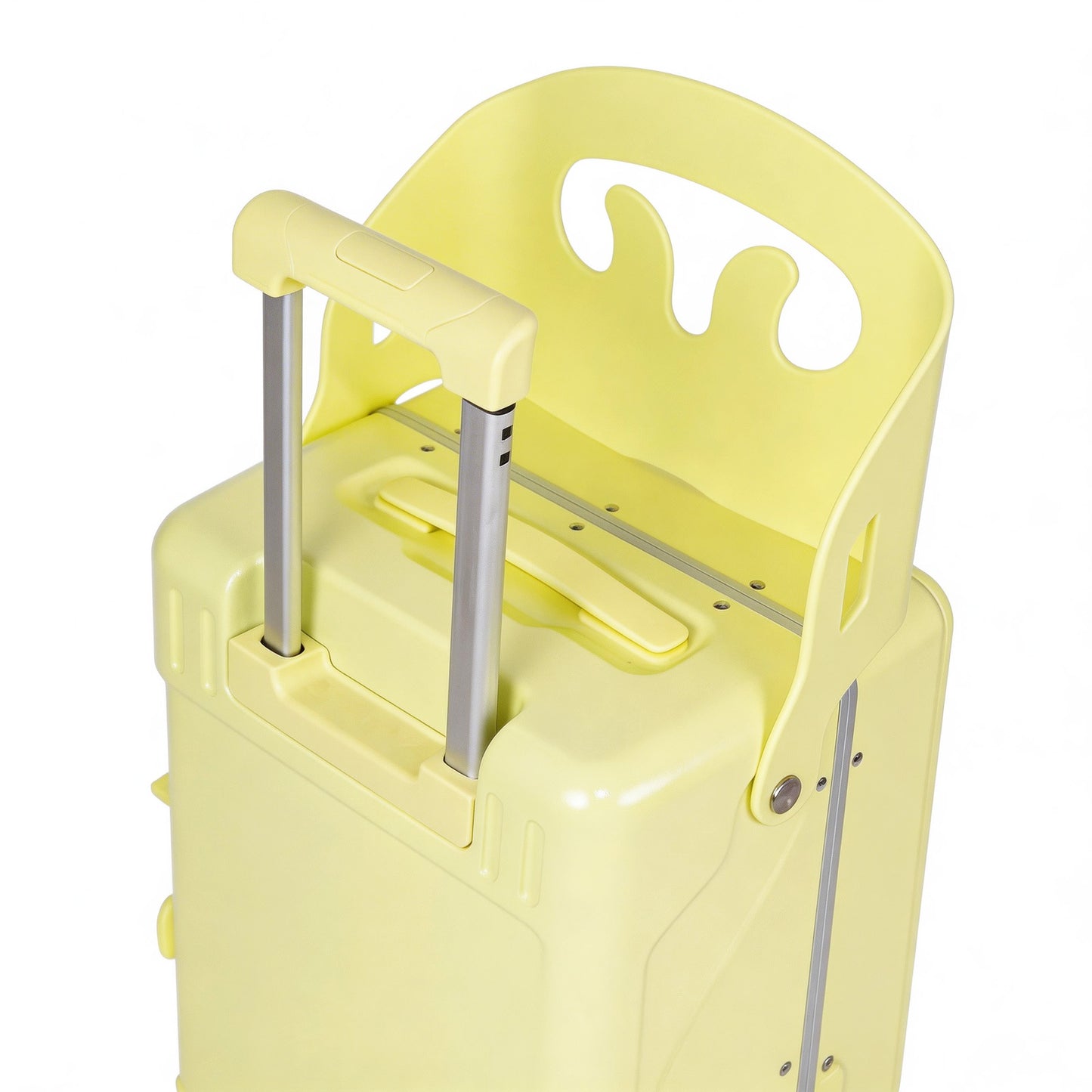 Kids Ride-On Suitcase 20 Inch Carry On, Hardshell Stroller Luggage with Brake Wheels, Front Opening Compartment & Foldable Cup Holder, Travel Gear for Toddlers, Milky Yellow