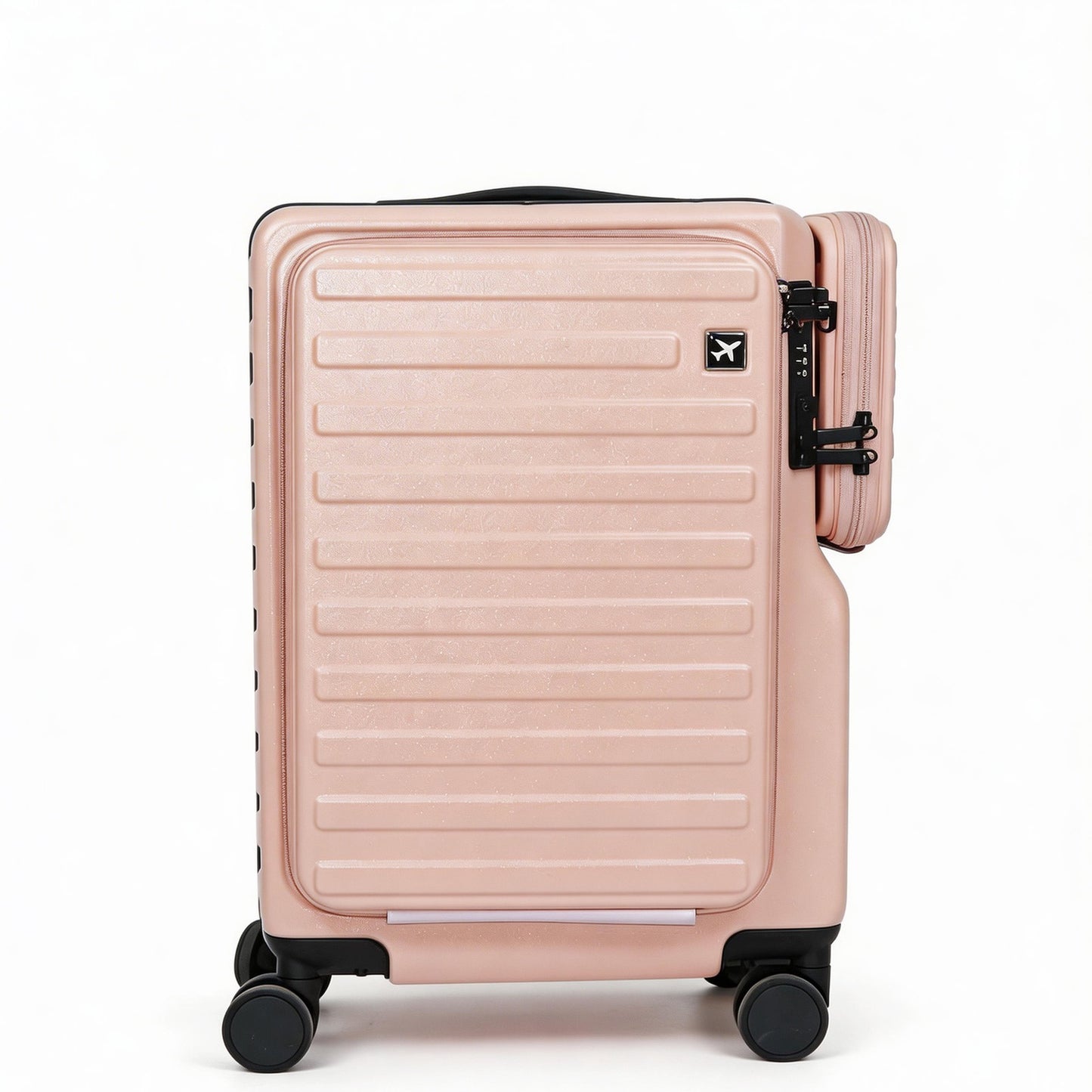 20" Hardshell Carry On Suitcase with Front Laptop Sleeve, Spinner Luggage with Removable Purse & Bottle Holder, TSA Lock, Fashionable Travel Bag for Women - Pink