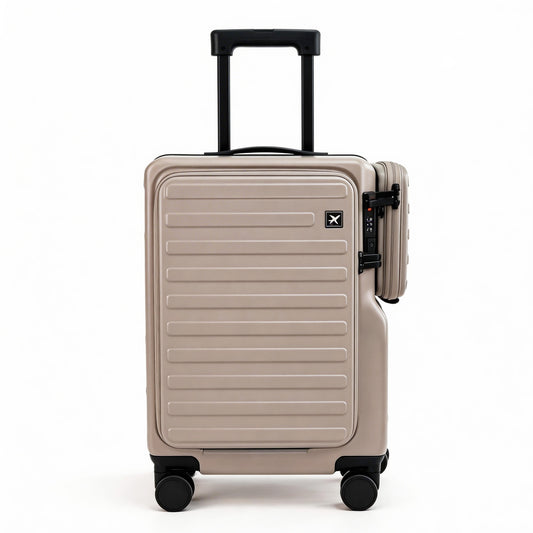 Carry On Luggage 20 Hardside Spinner Suitcase with Laptop Compartment, Front Open Design, Detachable Side Bag & Cup Holder, TSA Lock Business Travel Gear - Khaki
