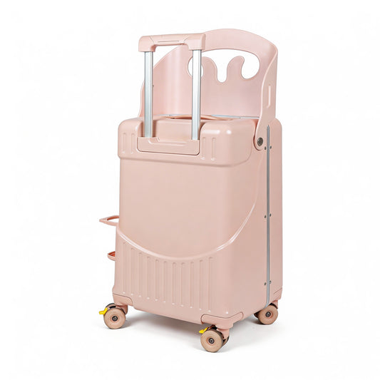 20" Kids Carry On Luggage with Seat, Ride-On Stroller Suitcase for Toddlers, Hardside Spinner with Front Pocket, Cup Holder, Phone Stand & TSA Lock, Pink