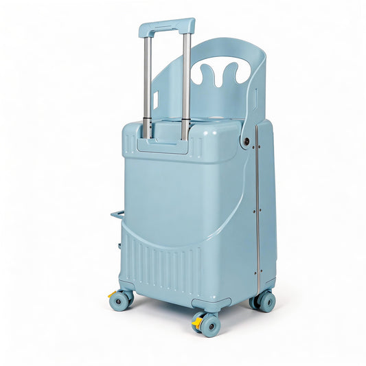20 Inch Ride-On Carry On Suitcase for Children, Stroller Luggage with Safety Belt & Brake Wheels, Front Open Compartment, Travel Gear for 1-6 Years Old, Sky Blue