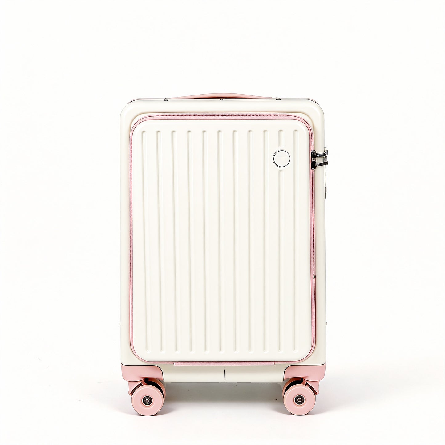 Ride On Suitcase for Kids 20 Inch Carry On, Stroller Luggage with Safety Belt & Front Opening, Hardside Spinner with Brake & Cup Holder, White & Sakura Pink