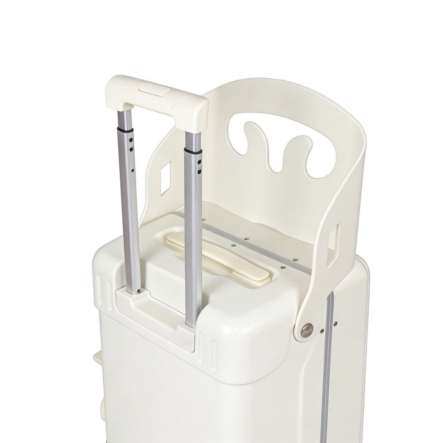 20" Ride On Carry On Luggage for Kids with Seat & Safety Belt, Hardside Spinner Stroller Suitcase with Front Opening, Cup Holder & Phone Stand, TSA Approved, Off-White