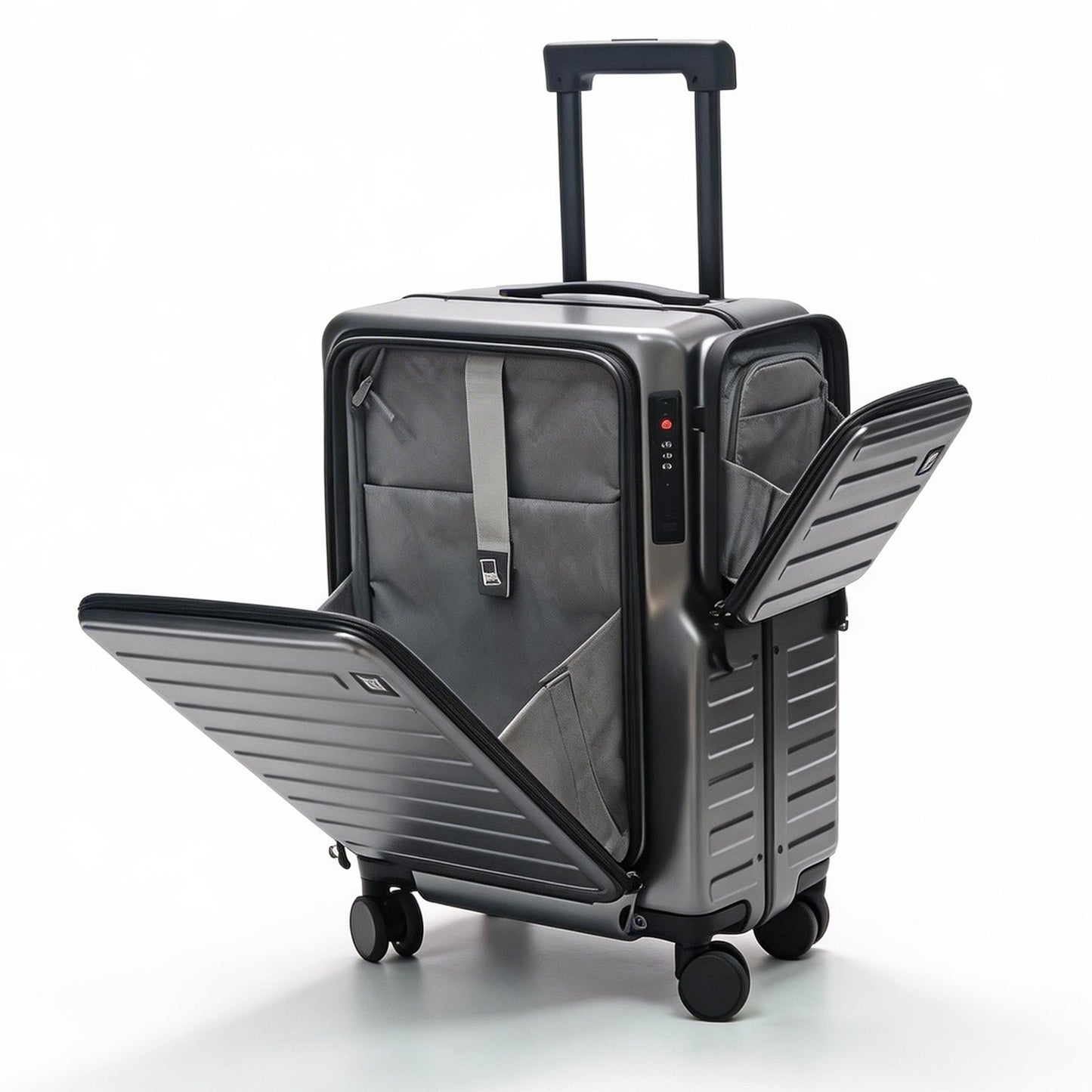 20 Inch Carry On Suitcase with Front Laptop Pocket, Hardside Luggage with Spinner Wheels, Removable Side Pouch & Cup Holder, TSA Approved for Business Travel - Grey