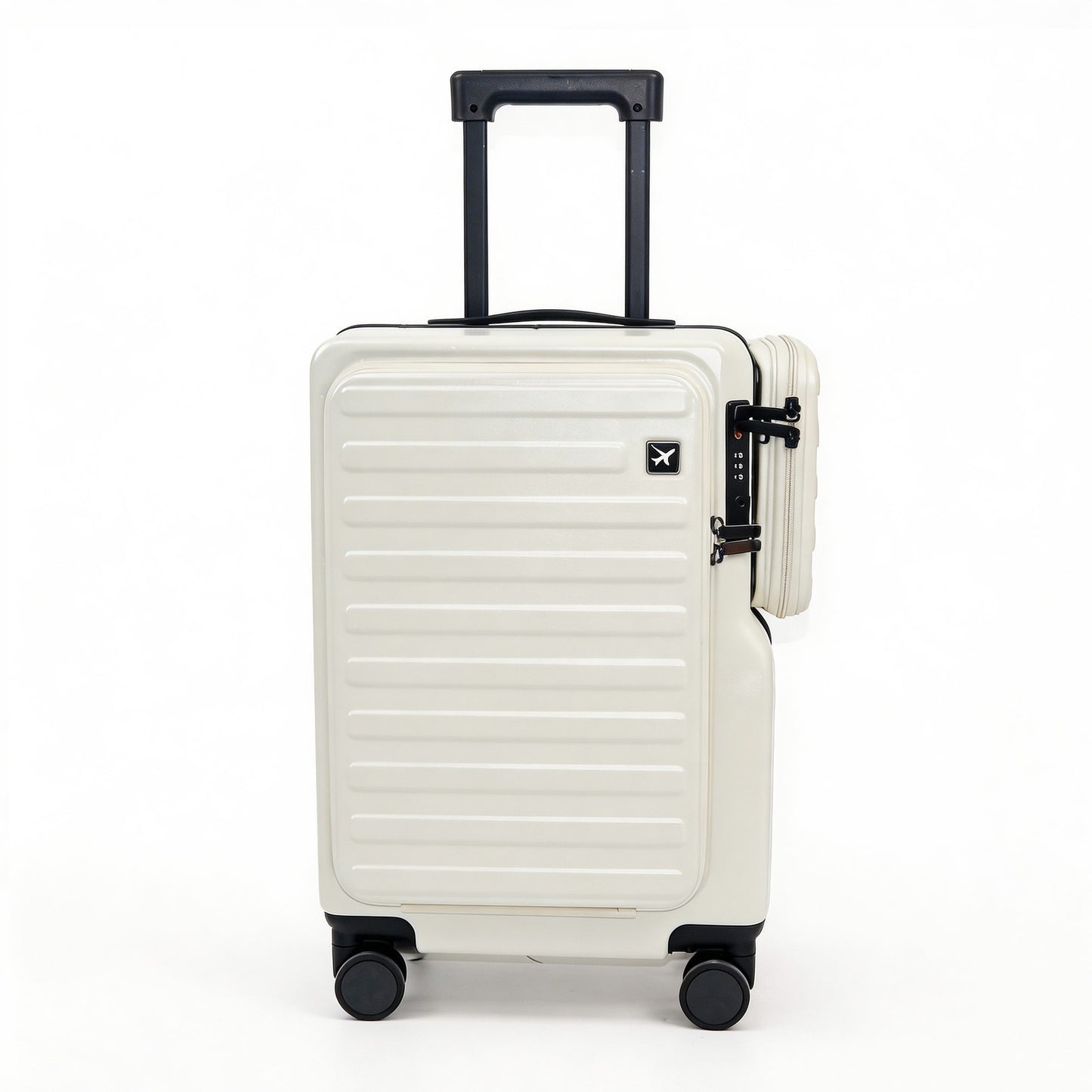 Luxury 20" Carry On Luggage with Front Opening Pocket, Hardside Spinner Suitcase with Detachable Bag, Cup Holder & Phone Stand, TSA Approved Travel Essentials - Off-White