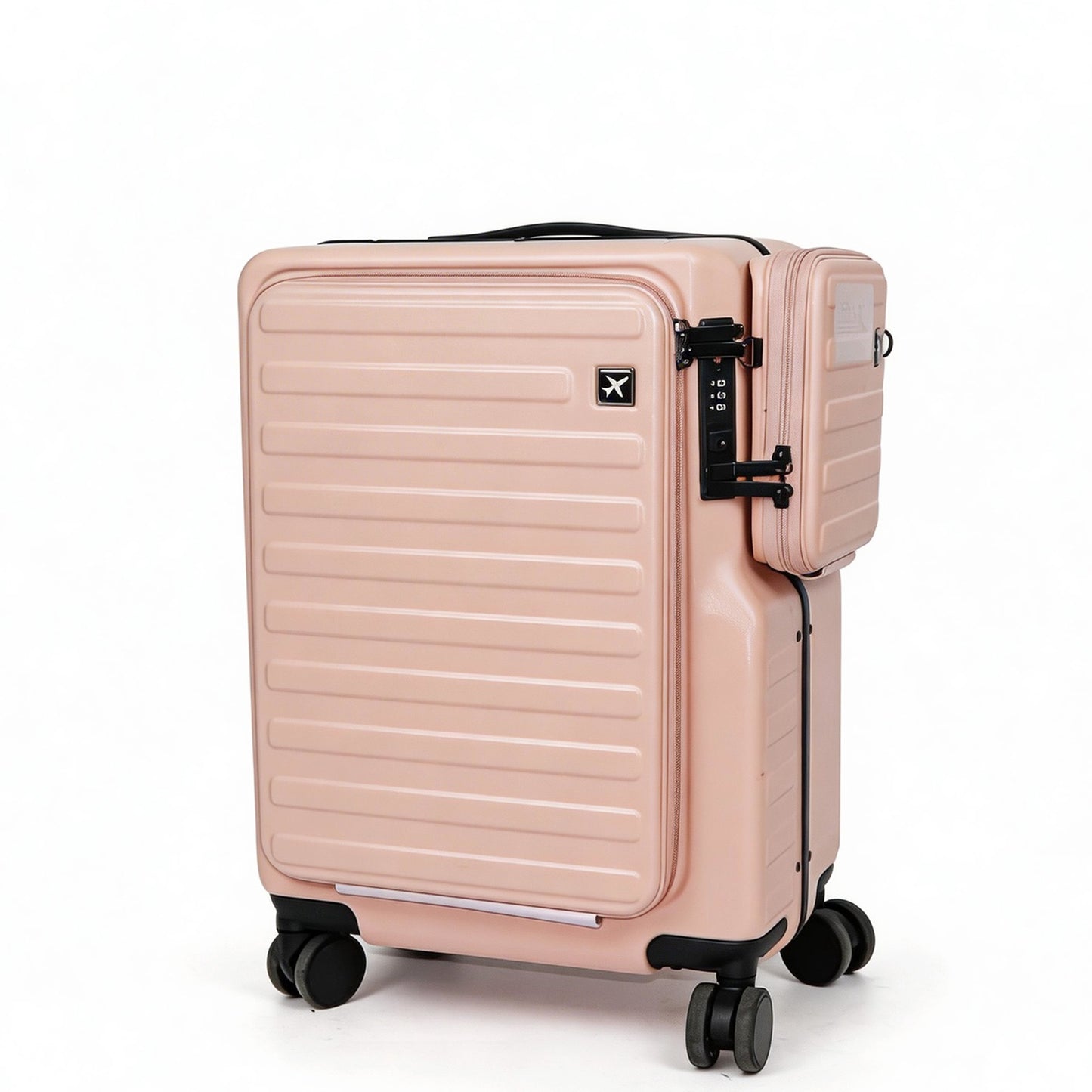 20" Hardshell Carry On Suitcase with Front Laptop Sleeve, Spinner Luggage with Removable Purse & Bottle Holder, TSA Lock, Fashionable Travel Bag for Women - Pink