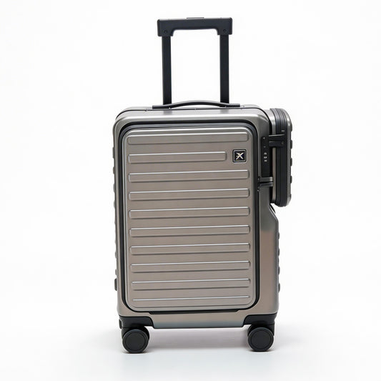 20 Inch Carry On Suitcase with Front Laptop Pocket, Hardside Luggage with Spinner Wheels, Removable Side Pouch & Cup Holder, TSA Approved for Business Travel - Grey