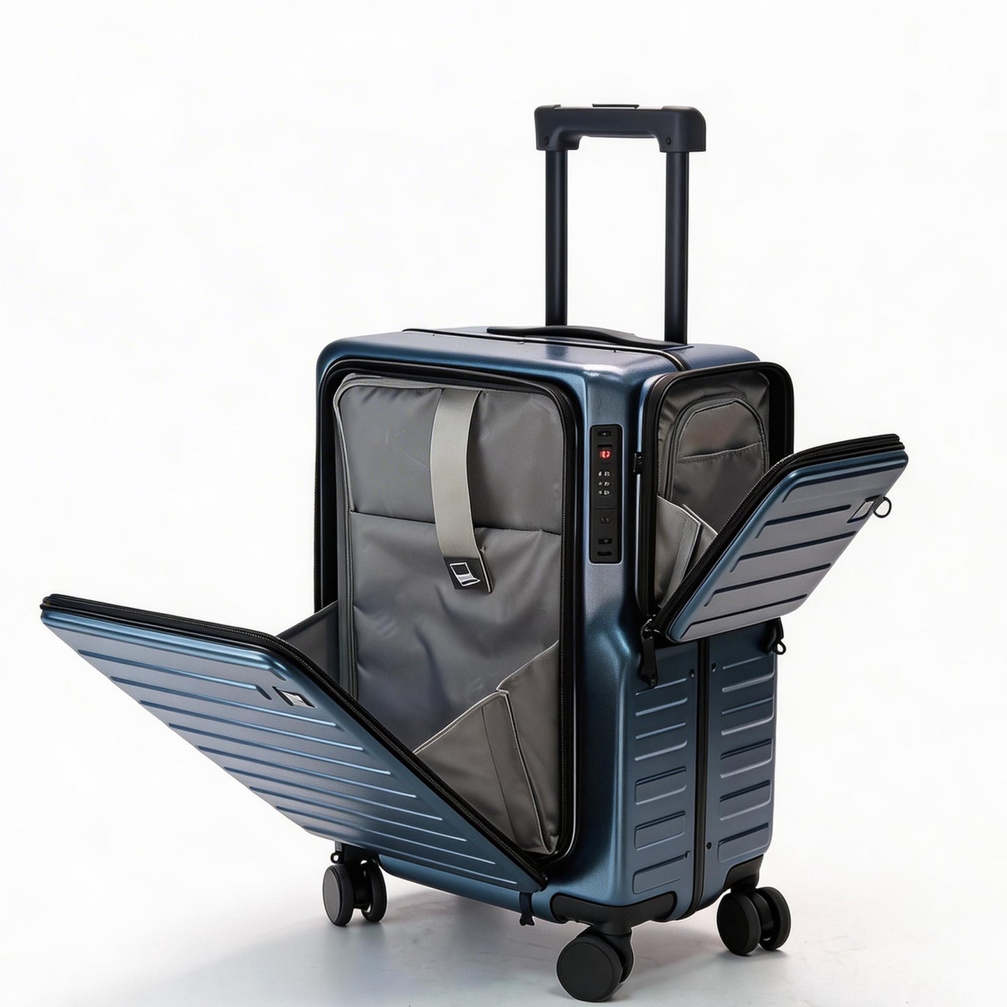Carry On Luggage 20 Inch with Laptop Pocket, Hardside Suitcase with Spinner Wheels, Detachable Messenger Bag & Phone Holder, TSA Approved Business Travel Suitcase - Navy Blue