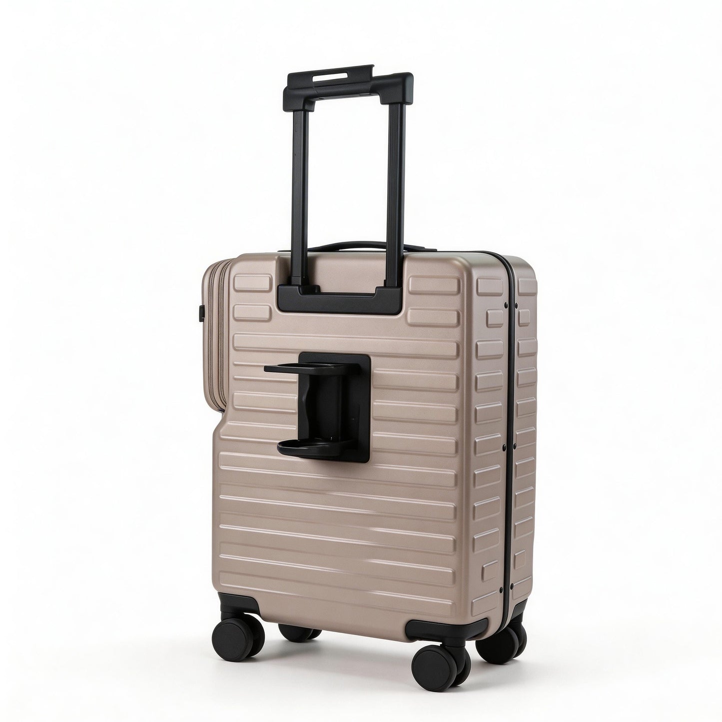 Carry On Luggage 20 Hardside Spinner Suitcase with Laptop Compartment, Front Open Design, Detachable Side Bag & Cup Holder, TSA Lock Business Travel Gear - Khaki