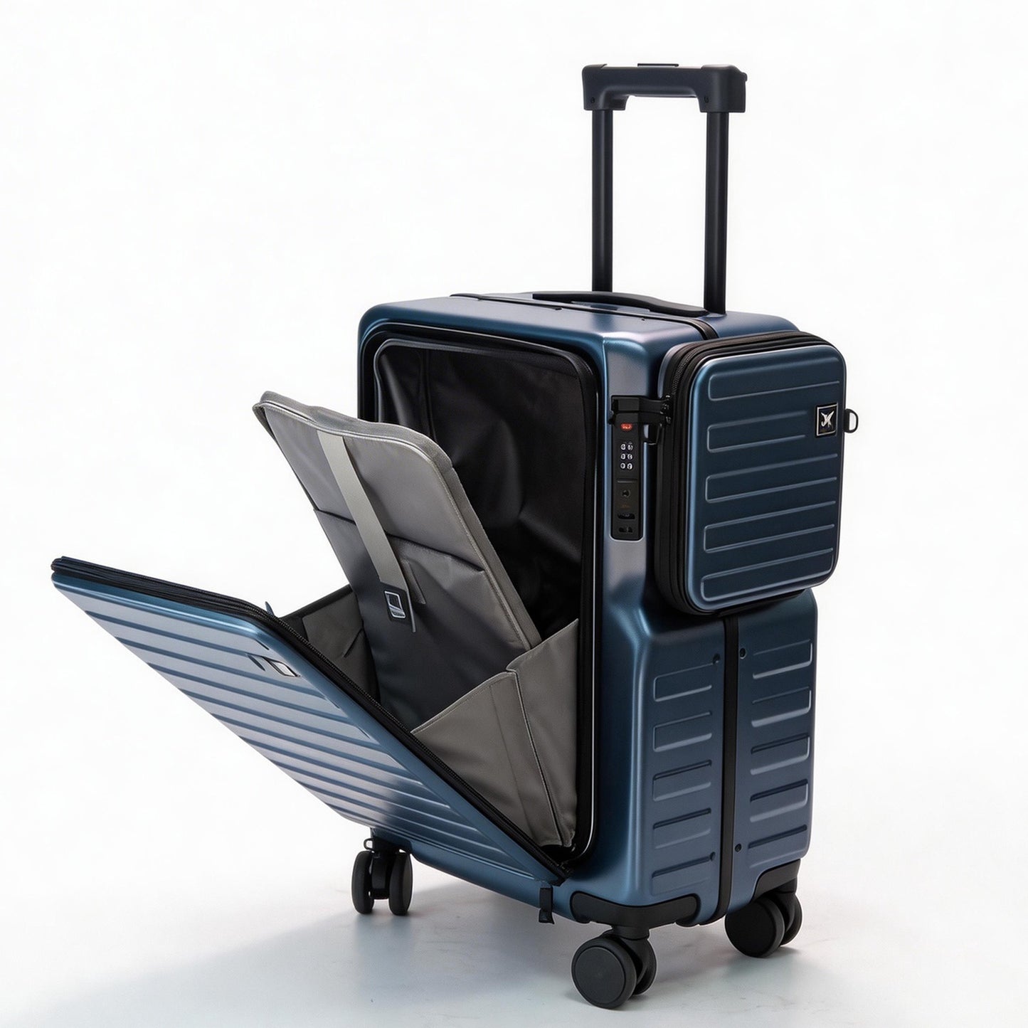 Carry On Luggage 20 Inch with Laptop Pocket, Hardside Suitcase with Spinner Wheels, Detachable Messenger Bag & Phone Holder, TSA Approved Business Travel Suitcase - Navy Blue