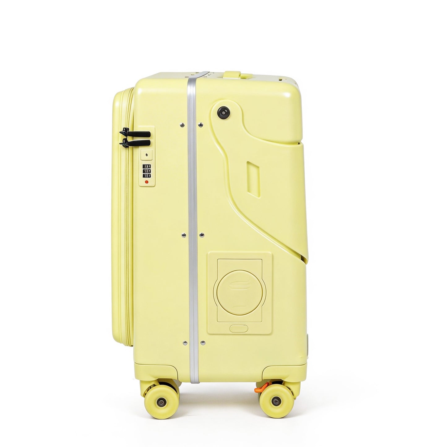Kids Ride-On Suitcase 20 Inch Carry On, Hardshell Stroller Luggage with Brake Wheels, Front Opening Compartment & Foldable Cup Holder, Travel Gear for Toddlers, Milky Yellow