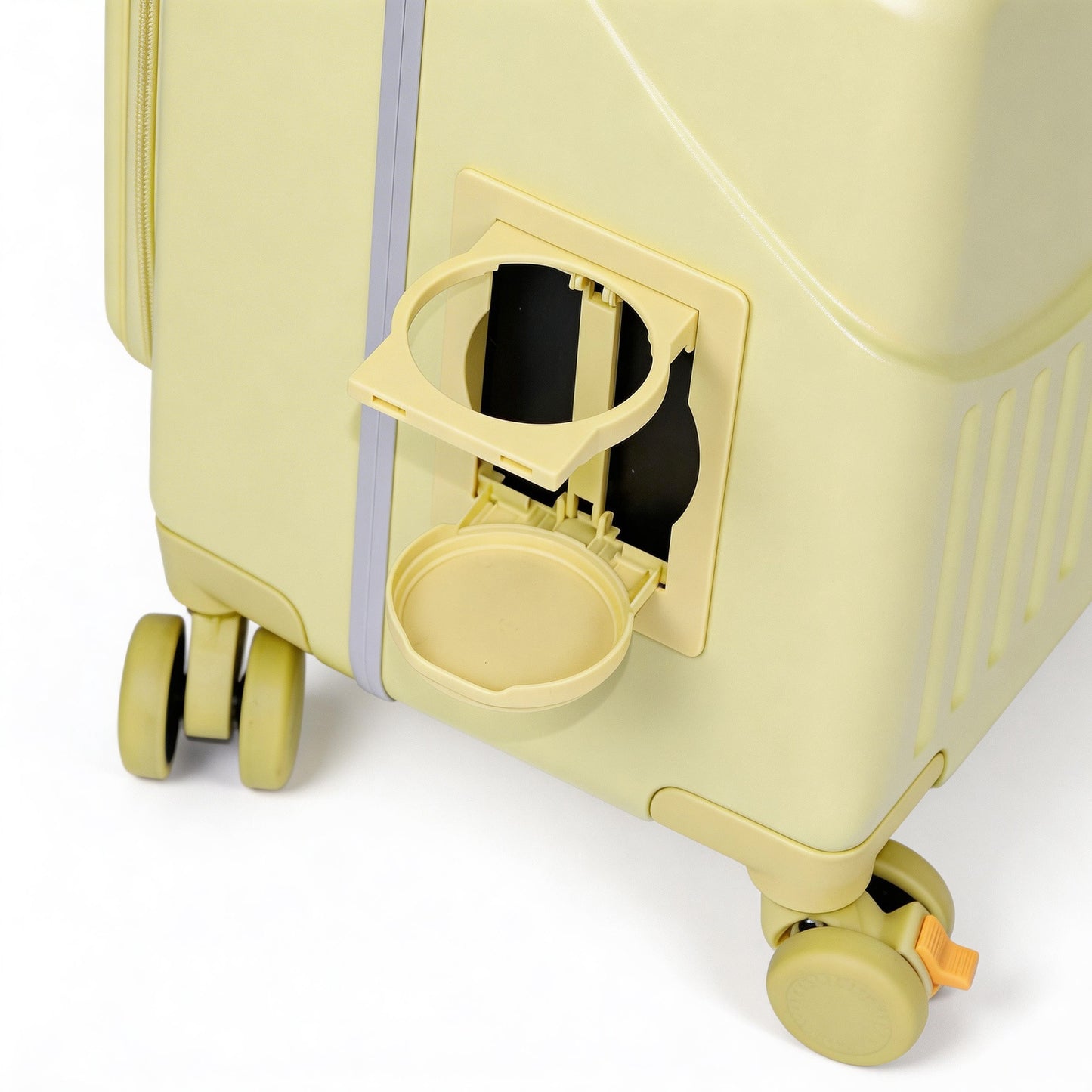 Kids Ride-On Suitcase 20 Inch Carry On, Hardshell Stroller Luggage with Brake Wheels, Front Opening Compartment & Foldable Cup Holder, Travel Gear for Toddlers, Milky Yellow