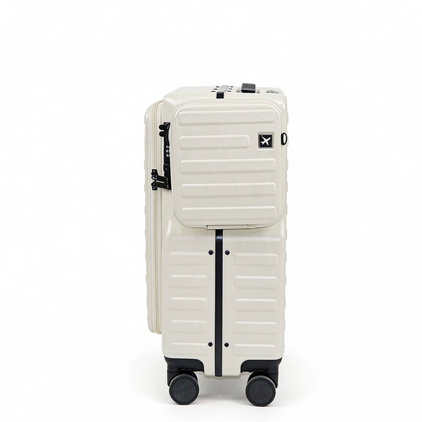Luxury 20" Carry On Luggage with Front Opening Pocket, Hardside Spinner Suitcase with Detachable Bag, Cup Holder & Phone Stand, TSA Approved Travel Essentials - Off-White