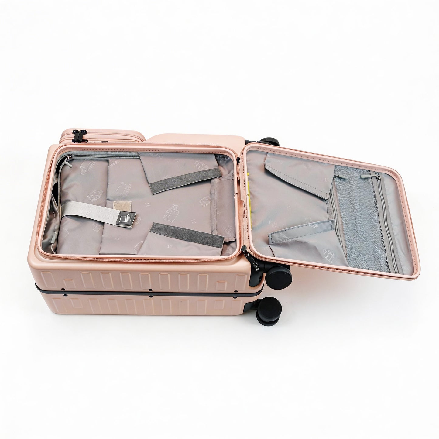 20" Hardshell Carry On Suitcase with Front Laptop Sleeve, Spinner Luggage with Removable Purse & Bottle Holder, TSA Lock, Fashionable Travel Bag for Women - Pink