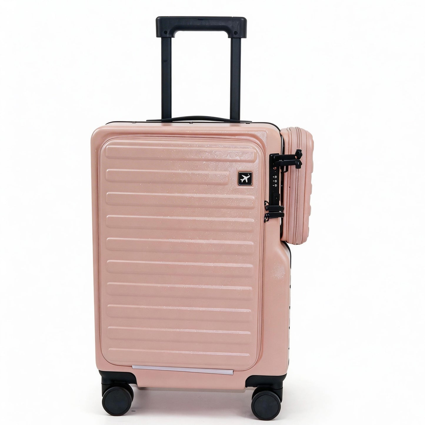 20" Hardshell Carry On Suitcase with Front Laptop Sleeve, Spinner Luggage with Removable Purse & Bottle Holder, TSA Lock, Fashionable Travel Bag for Women - Pink