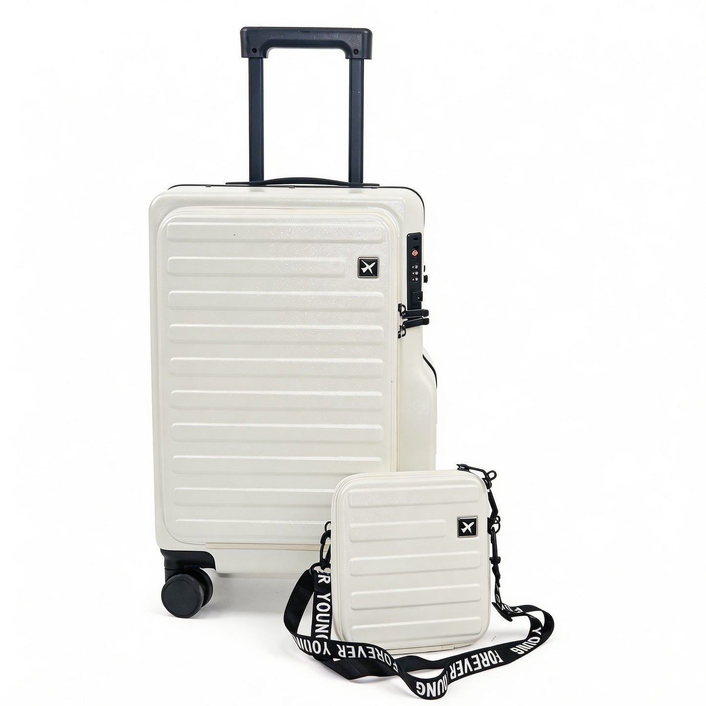 Luxury 20" Carry On Luggage with Front Opening Pocket, Hardside Spinner Suitcase with Detachable Bag, Cup Holder & Phone Stand, TSA Approved Travel Essentials - Off-White