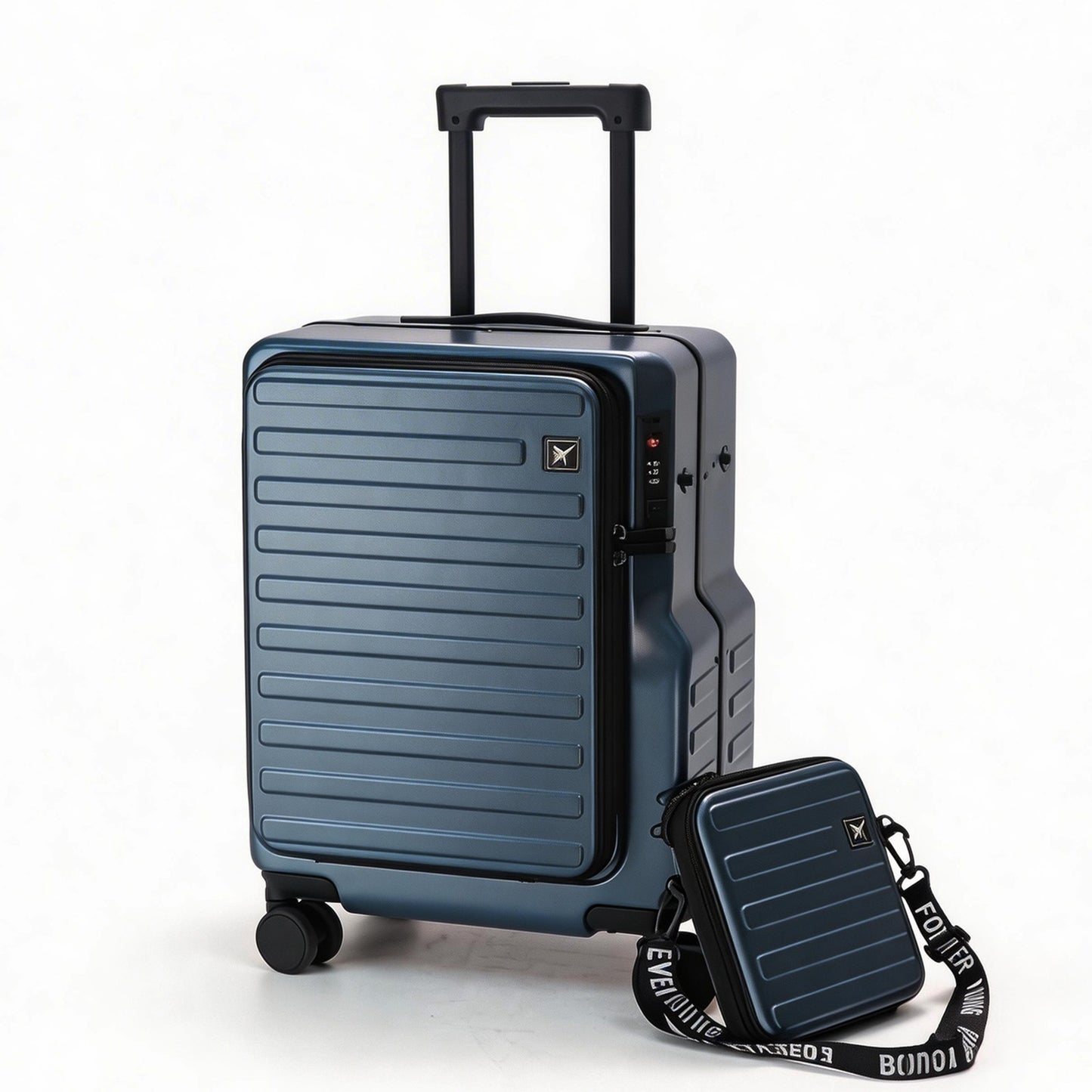 Carry On Luggage 20 Inch with Laptop Pocket, Hardside Suitcase with Spinner Wheels, Detachable Messenger Bag & Phone Holder, TSA Approved Business Travel Suitcase - Navy Blue