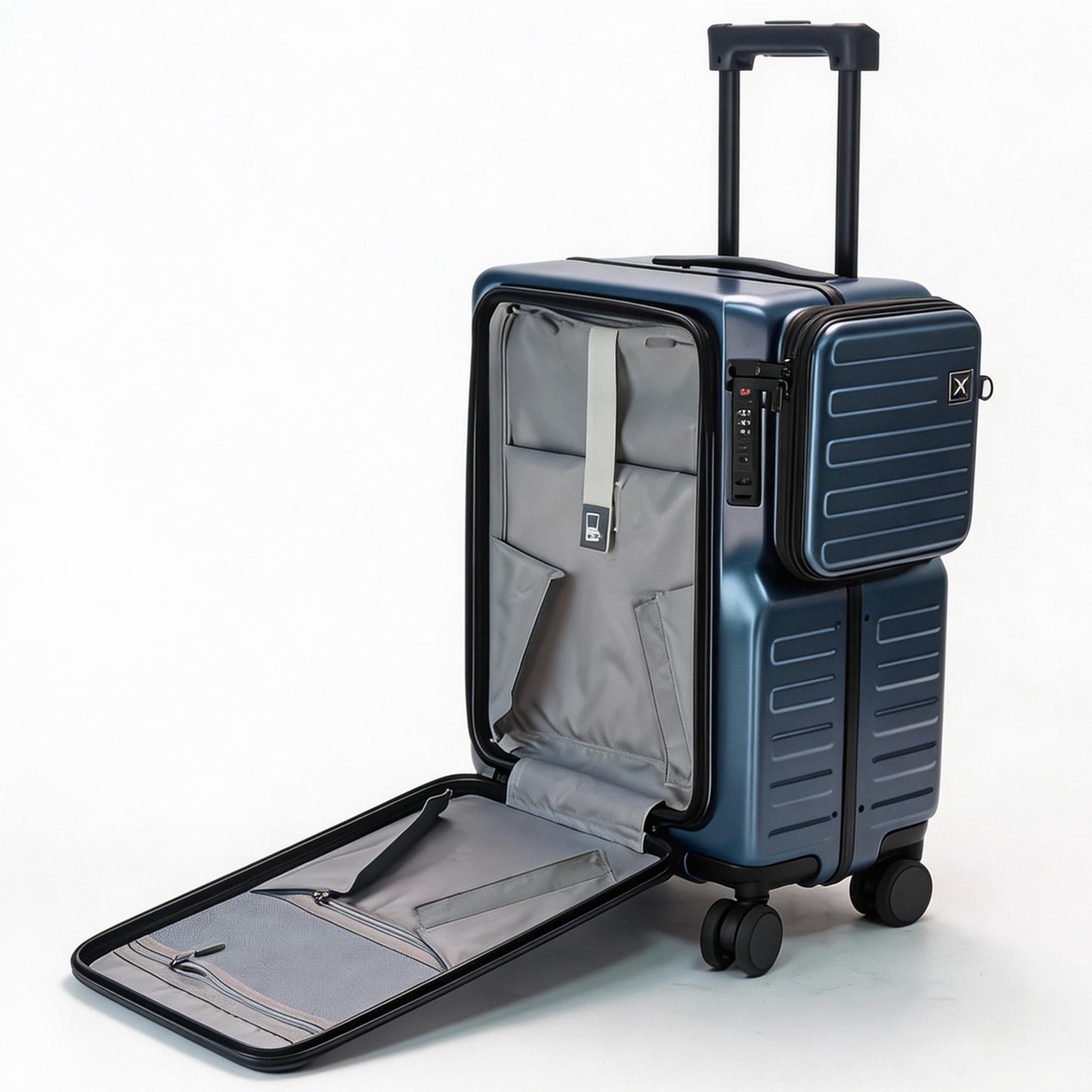 Carry On Luggage 20 Inch with Laptop Pocket, Hardside Suitcase with Spinner Wheels, Detachable Messenger Bag & Phone Holder, TSA Approved Business Travel Suitcase - Navy Blue