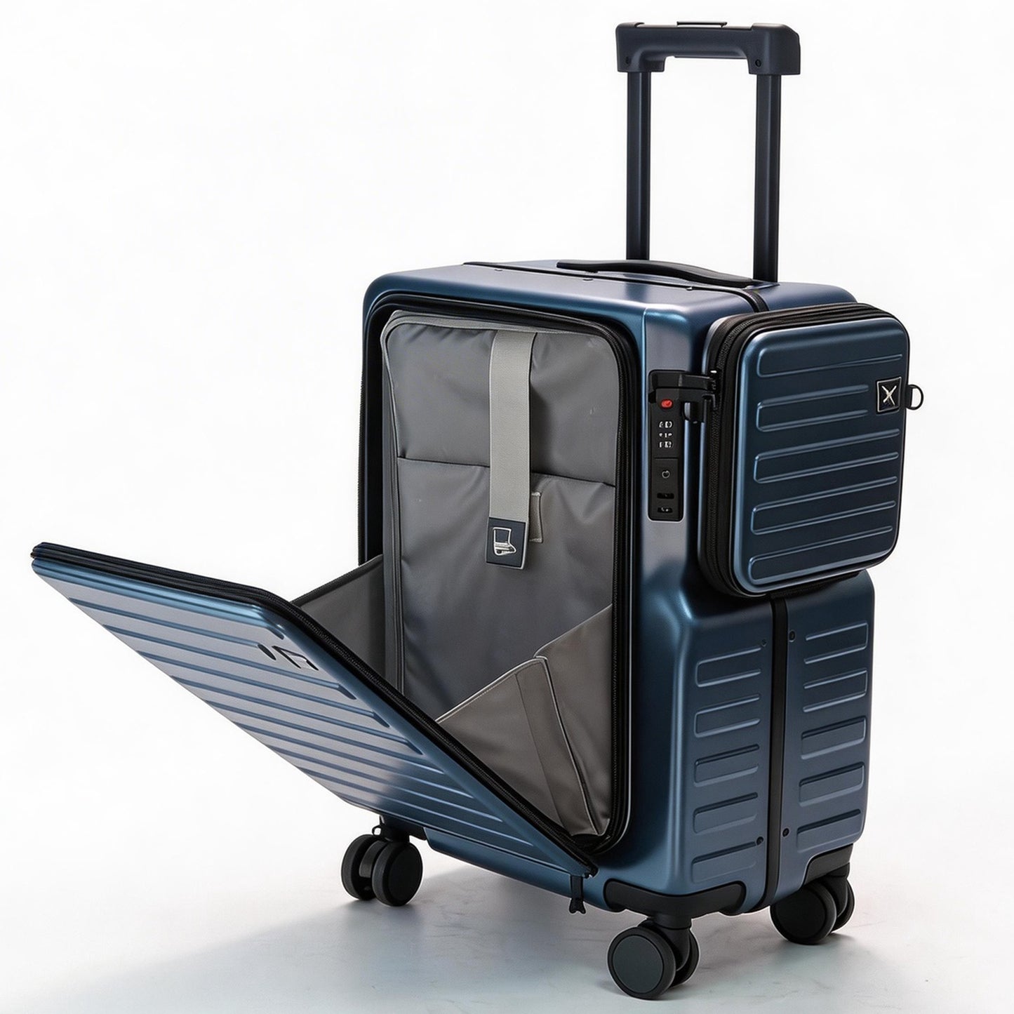 Carry On Luggage 20 Inch with Laptop Pocket, Hardside Suitcase with Spinner Wheels, Detachable Messenger Bag & Phone Holder, TSA Approved Business Travel Suitcase - Navy Blue