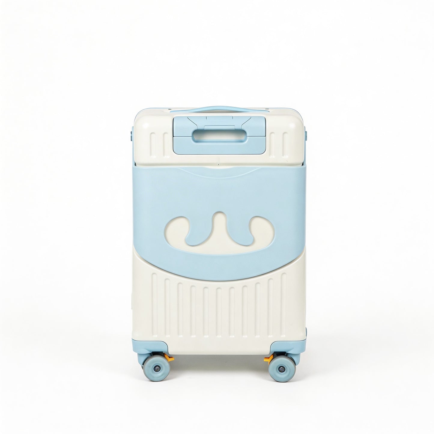 20" Carry On Ride-On Luggage for Toddlers, Hardside Stroller Suitcase with Front Pocket & Safety Belt, Brake Spinner Wheels, Cup Holder, White & Sky Blue