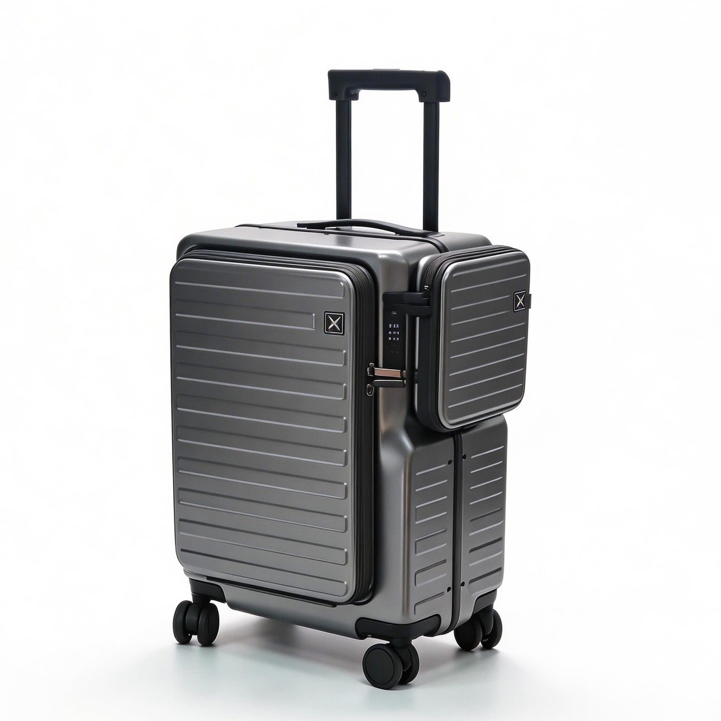 20 Inch Carry On Suitcase with Front Laptop Pocket, Hardside Luggage with Spinner Wheels, Removable Side Pouch & Cup Holder, TSA Approved for Business Travel - Grey