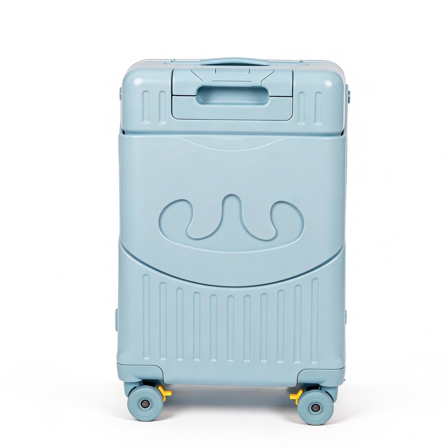 20 Inch Ride-On Carry On Suitcase for Children, Stroller Luggage with Safety Belt & Brake Wheels, Front Open Compartment, Travel Gear for 1-6 Years Old, Sky Blue