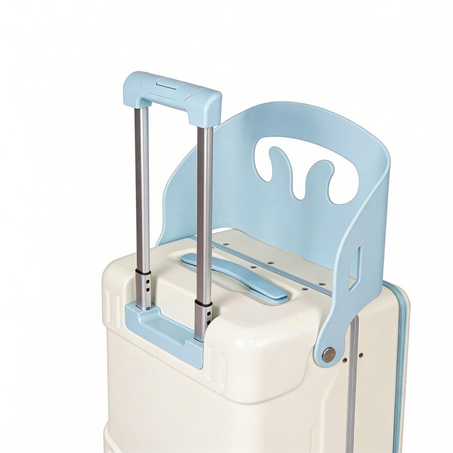 20" Carry On Ride-On Luggage for Toddlers, Hardside Stroller Suitcase with Front Pocket & Safety Belt, Brake Spinner Wheels, Cup Holder, White & Sky Blue
