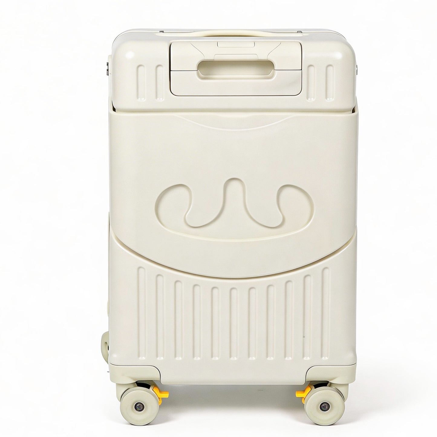 20" Ride On Carry On Luggage for Kids with Seat & Safety Belt, Hardside Spinner Stroller Suitcase with Front Opening, Cup Holder & Phone Stand, TSA Approved, Off-White