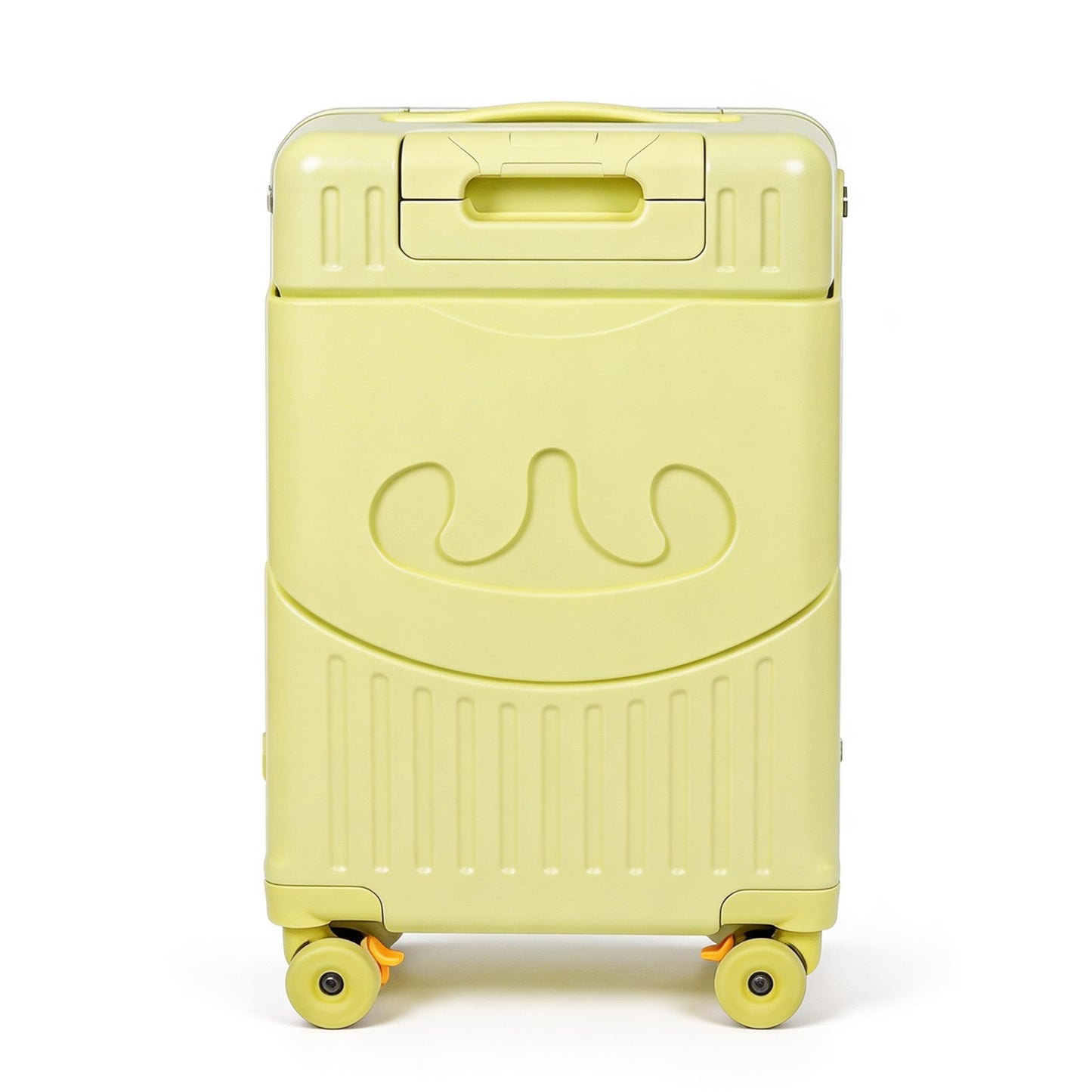 Kids Ride-On Suitcase 20 Inch Carry On, Hardshell Stroller Luggage with Brake Wheels, Front Opening Compartment & Foldable Cup Holder, Travel Gear for Toddlers, Milky Yellow