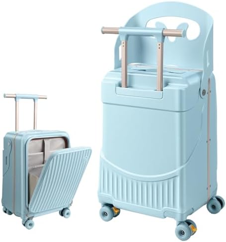 MAITUD Ride On Luggage for Kids with Foldable Seat & Backrest, 20 Inch Carry On Suitcase for Toddlers, Hardshell Travel Trolley with Front Opening & Spinner Wheels, TSA Lock