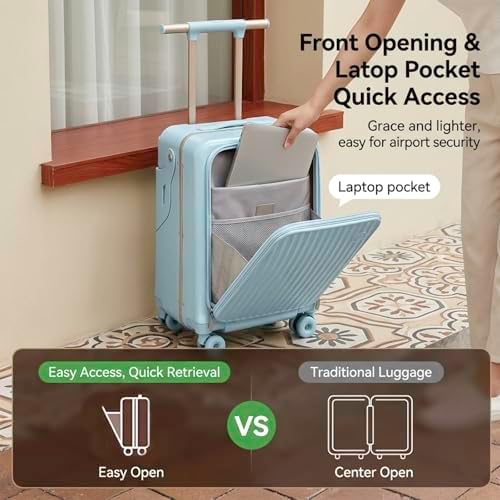 MAITUD Ride On Luggage for Kids with Foldable Seat & Backrest, 20 Inch Carry On Suitcase for Toddlers, Hardshell Travel Trolley with Front Opening & Spinner Wheels, TSA Lock