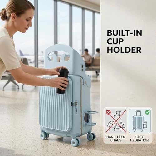 MAITUD Ride On Luggage for Kids with Foldable Seat & Backrest, 20 Inch Carry On Suitcase for Toddlers, Hardshell Travel Trolley with Front Opening & Spinner Wheels, TSA Lock