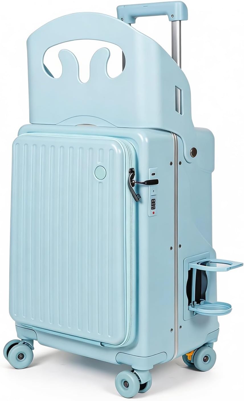 Ride-on Carry-on Suitcase with Foldable Backrest for Kids & Adults, TSA Lock, Cup Holder – Versatile Travel Gear for Family