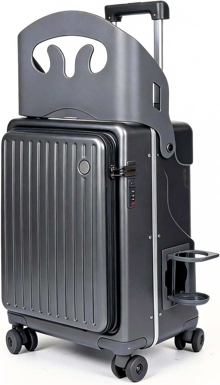 Ride-on Carry-on Suitcase with Foldable Backrest for Kids & Adults, TSA Lock, Cup Holder – Versatile Travel Gear for Family
