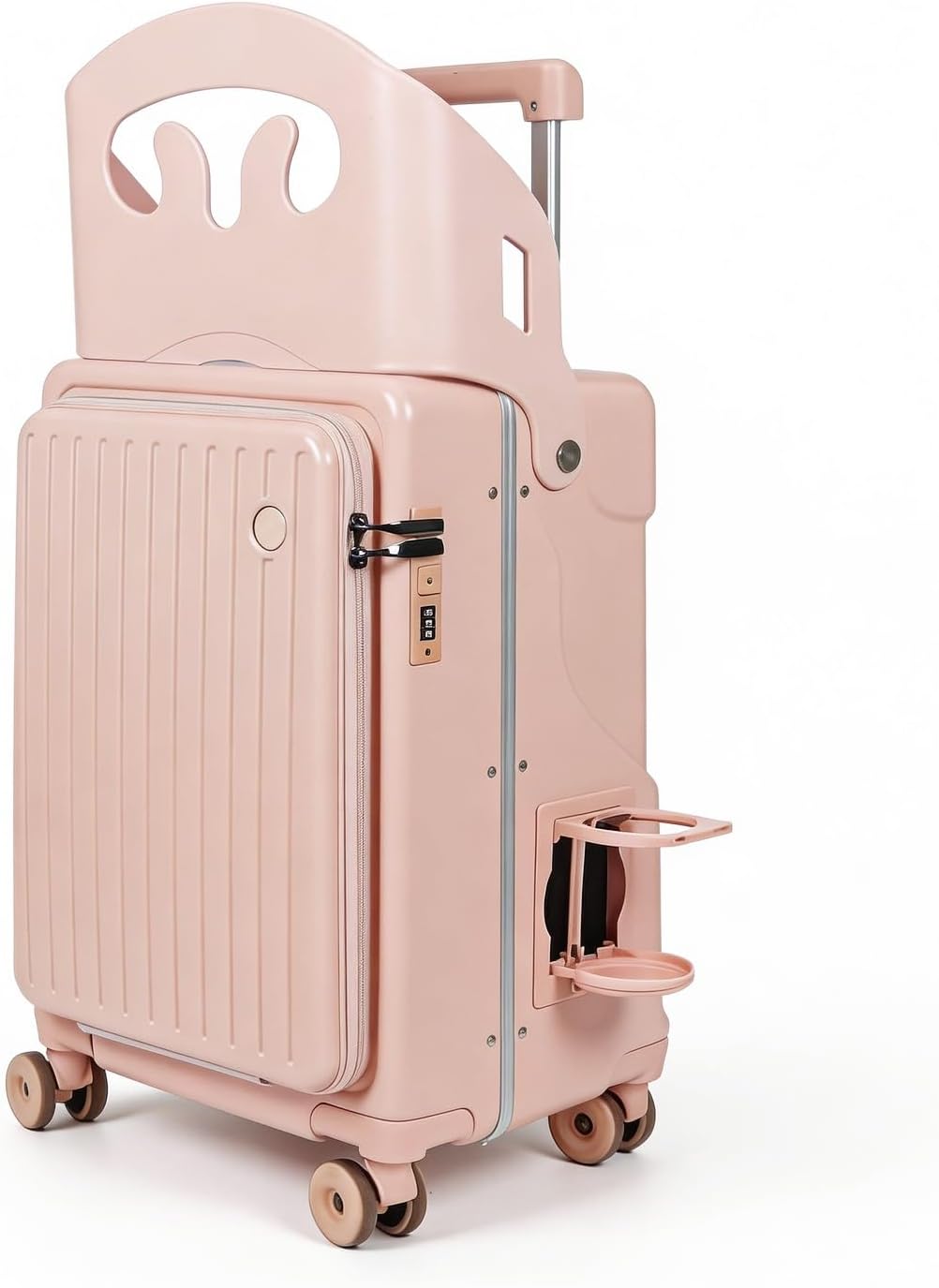 Ride-on Carry-on Suitcase with Foldable Backrest for Kids & Adults, TSA Lock, Cup Holder – Versatile Travel Gear for Family
