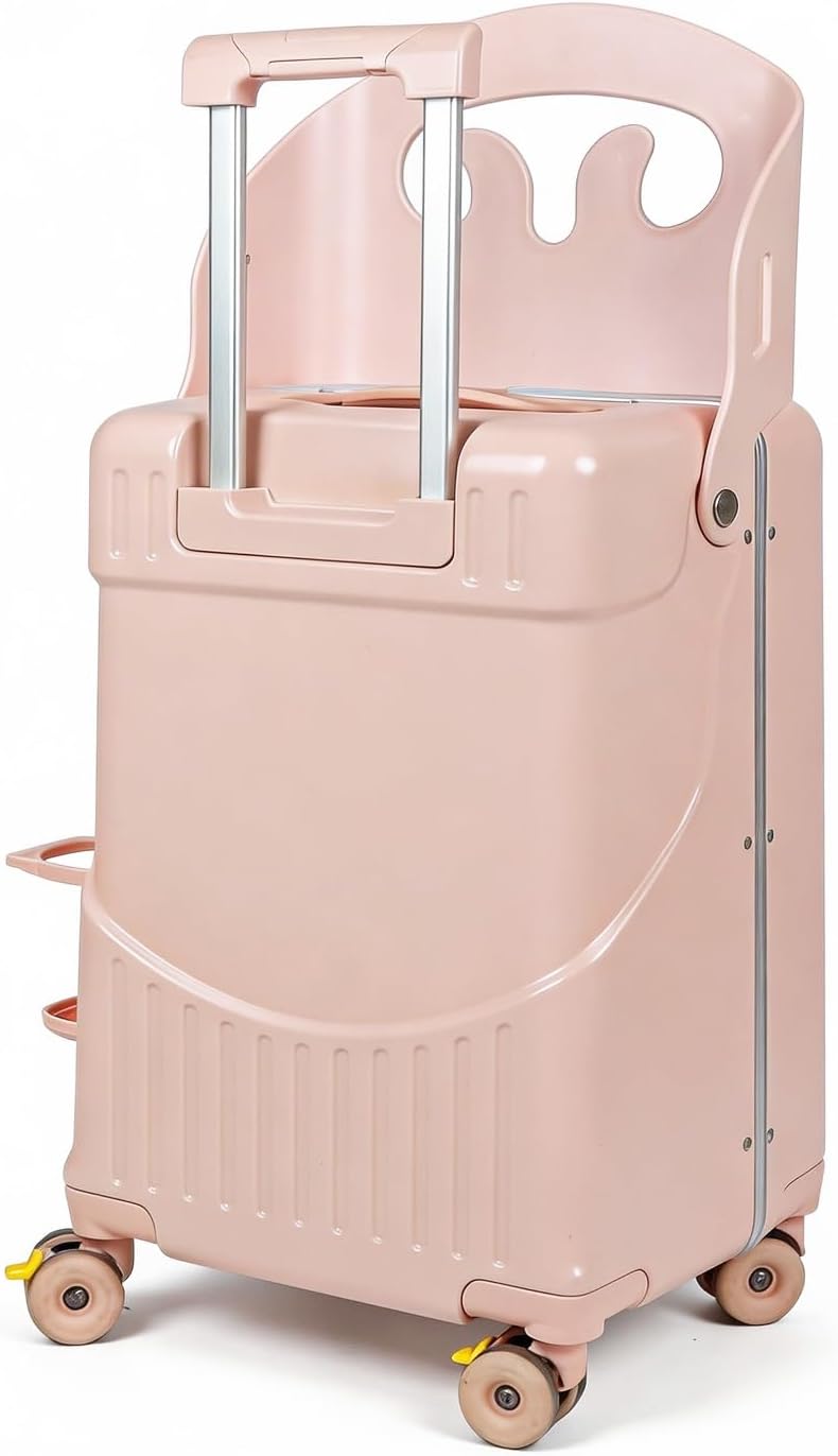 Ride-on Carry-on Suitcase with Foldable Backrest for Kids & Adults, TSA Lock, Cup Holder – Versatile Travel Gear for Family