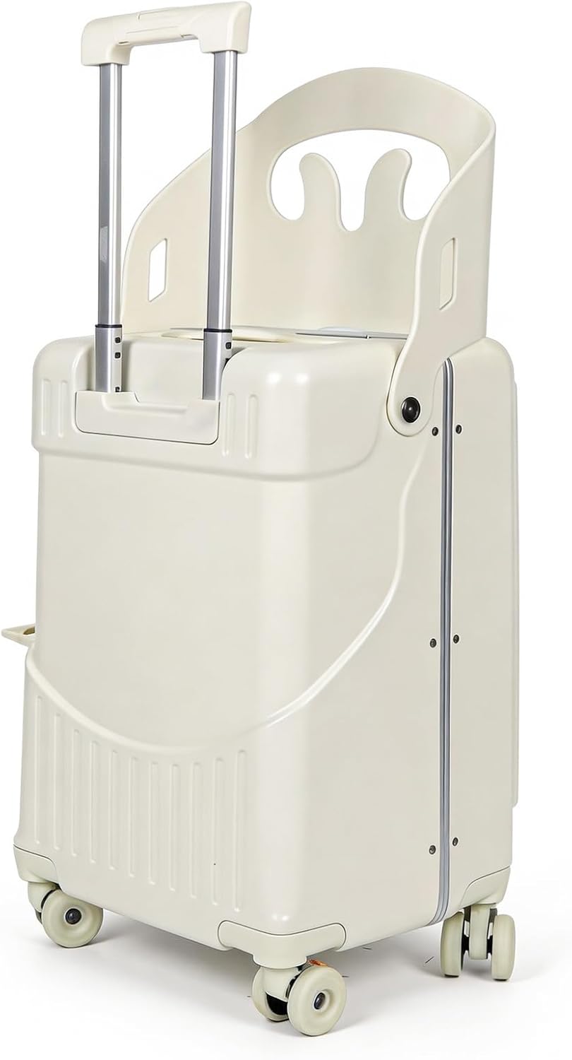 Ride-on Carry-on Suitcase with Foldable Backrest for Kids & Adults, TSA Lock, Cup Holder – Versatile Travel Gear for Family