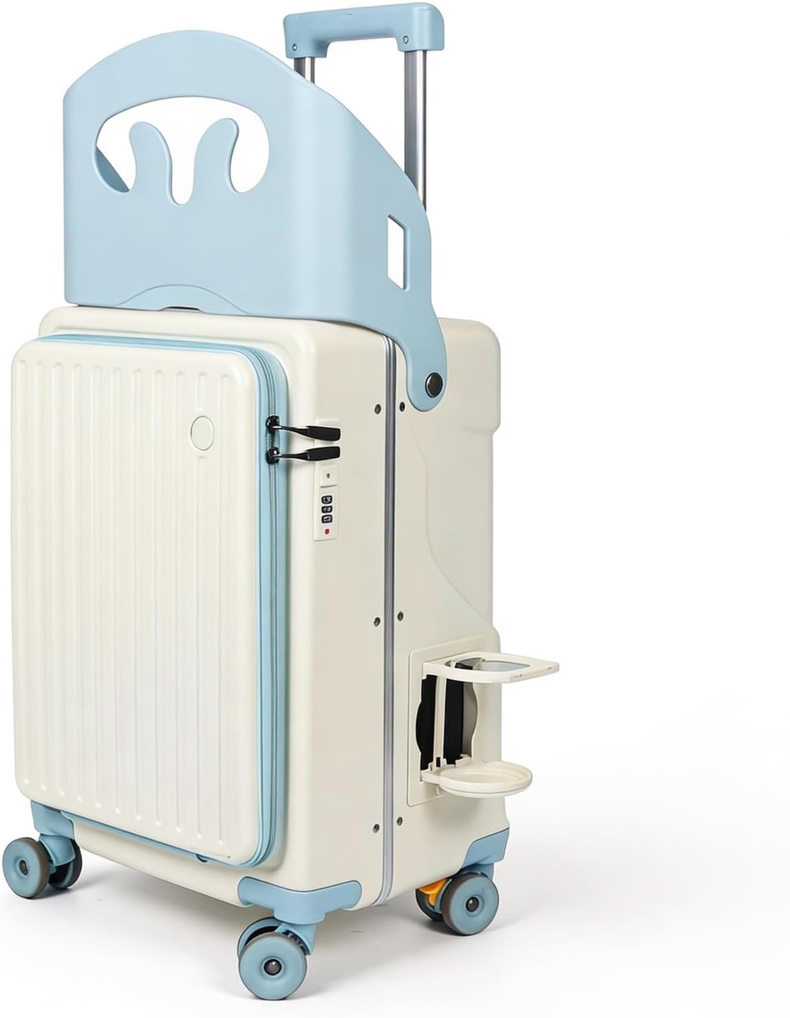 Ride-on Carry-on Suitcase with Foldable Backrest for Kids & Adults, TSA Lock, Cup Holder – Versatile Travel Gear for Family