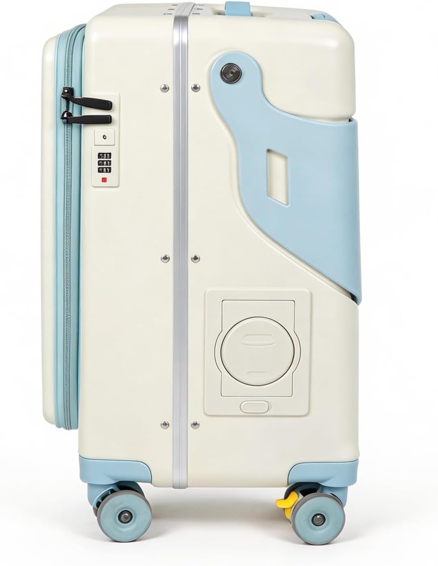 Ride-on Carry-on Suitcase with Foldable Backrest for Kids & Adults, TSA Lock, Cup Holder – Versatile Travel Gear for Family