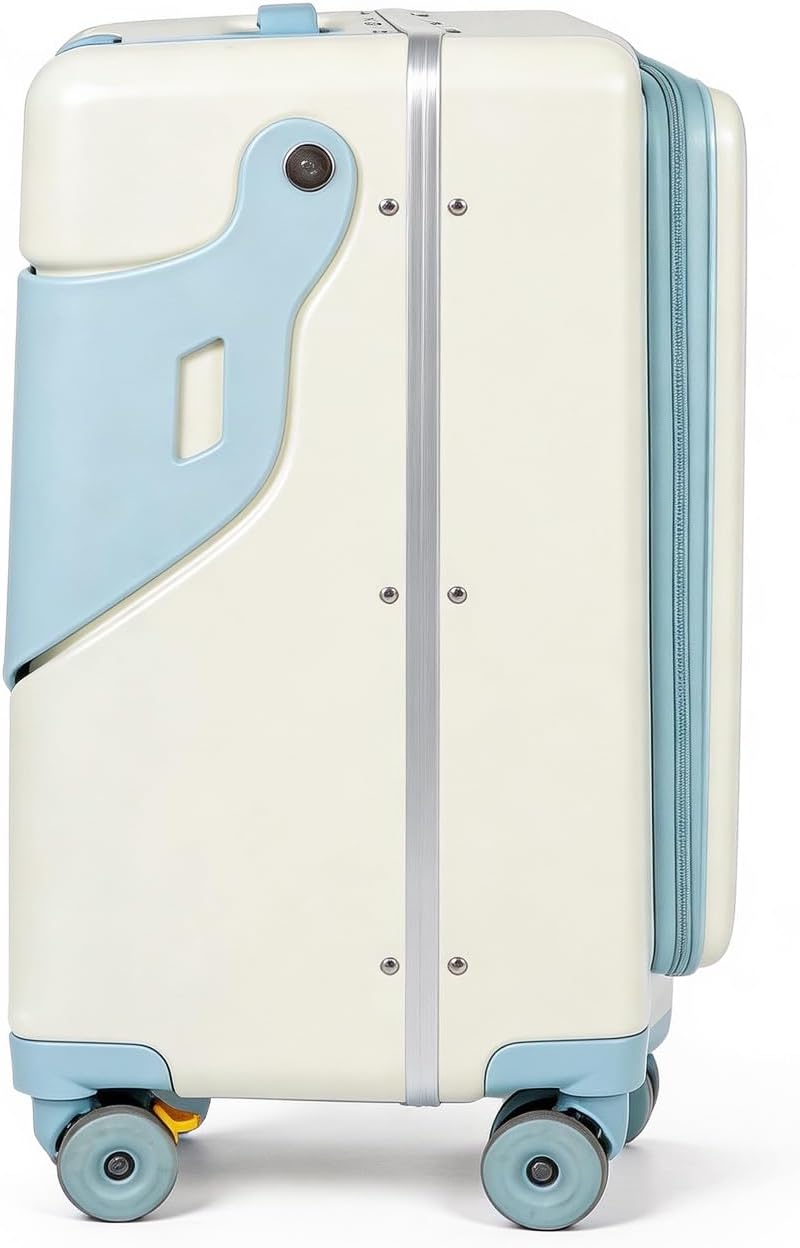 Ride-on Carry-on Suitcase with Foldable Backrest for Kids & Adults, TSA Lock, Cup Holder – Versatile Travel Gear for Family